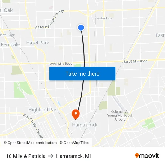 10 Mile & Patricia to Hamtramck, MI map