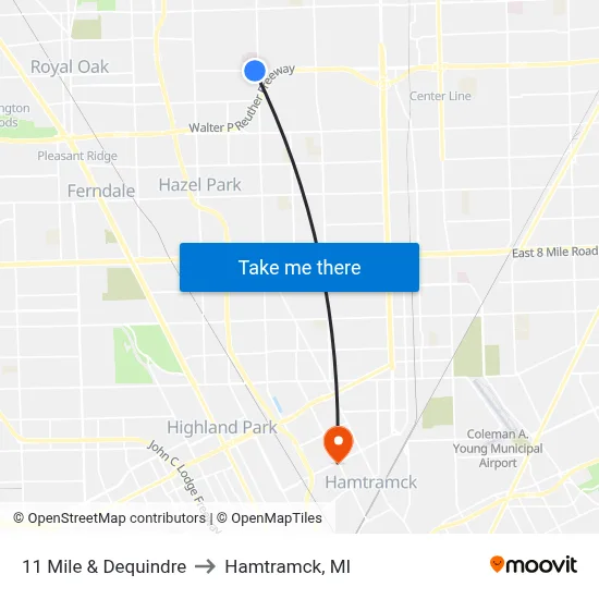 11 Mile & Dequindre to Hamtramck, MI map