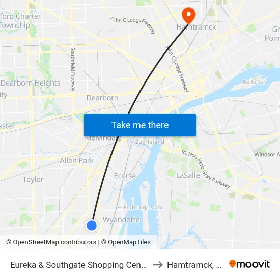 Eureka & Southgate Shopping Center to Hamtramck, MI map