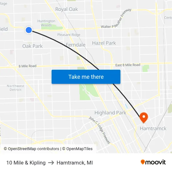 10 Mile & Kipling to Hamtramck, MI map