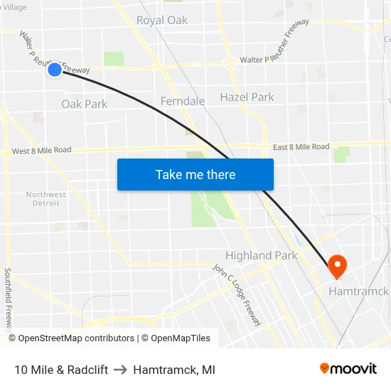 10 Mile & Radclift to Hamtramck, MI map