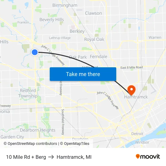 10 Mile & Berg to Hamtramck, MI map