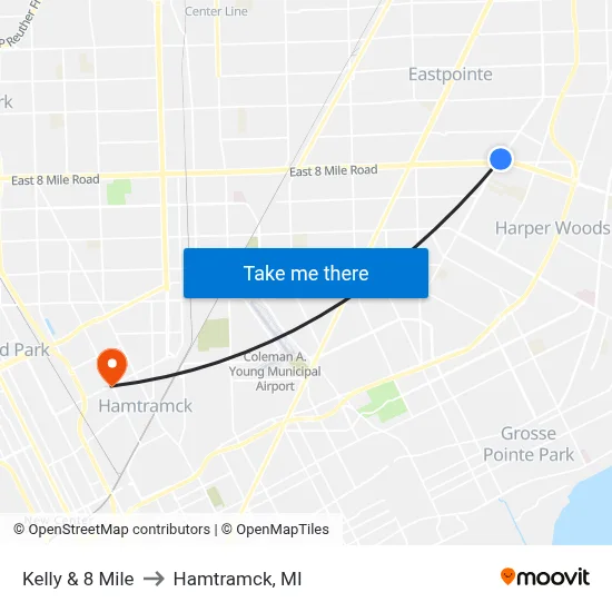 Kelly & 8 Mile to Hamtramck, MI map