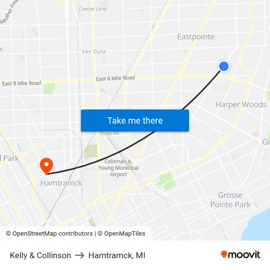 Kelly & Collinson to Hamtramck, MI map