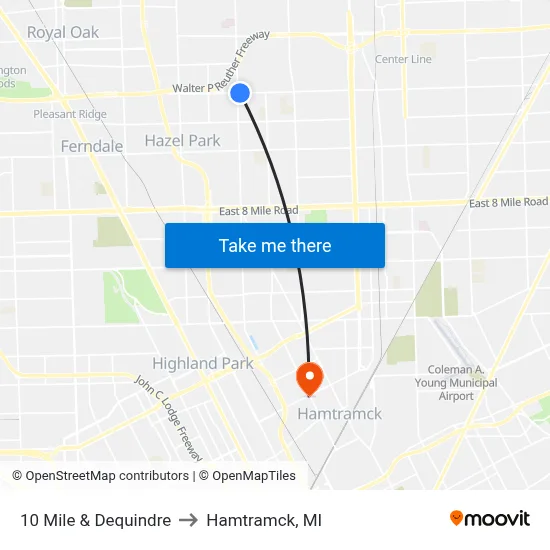 10 Mile & Dequindre to Hamtramck, MI map