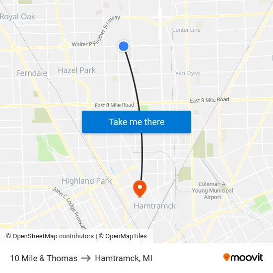 10 Mile & Thomas to Hamtramck, MI map
