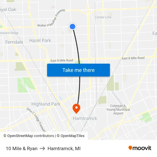 10 Mile & Ryan to Hamtramck, MI map