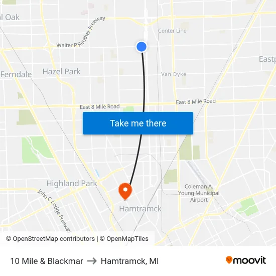 10 Mile & Blackmar to Hamtramck, MI map