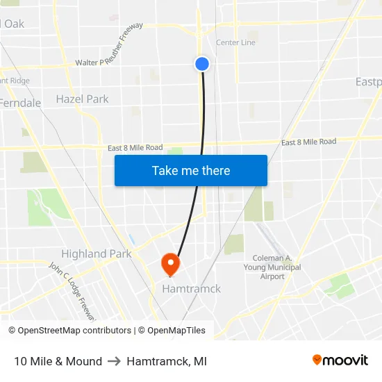10 Mile & Mound to Hamtramck, MI map