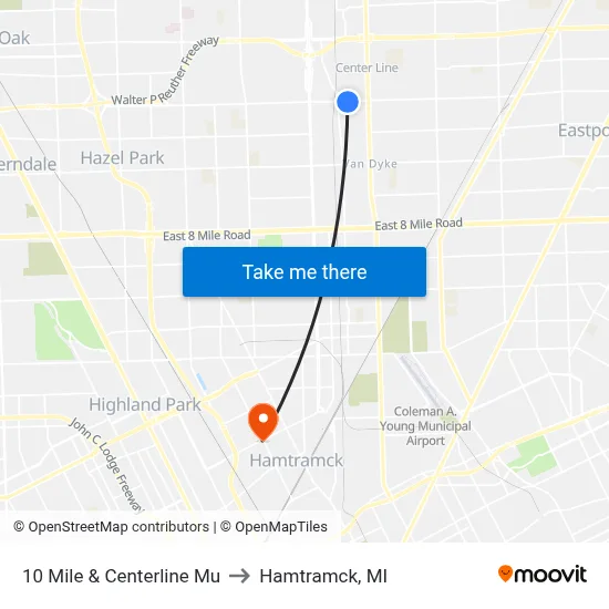 10 Mile & Centerline Mu to Hamtramck, MI map