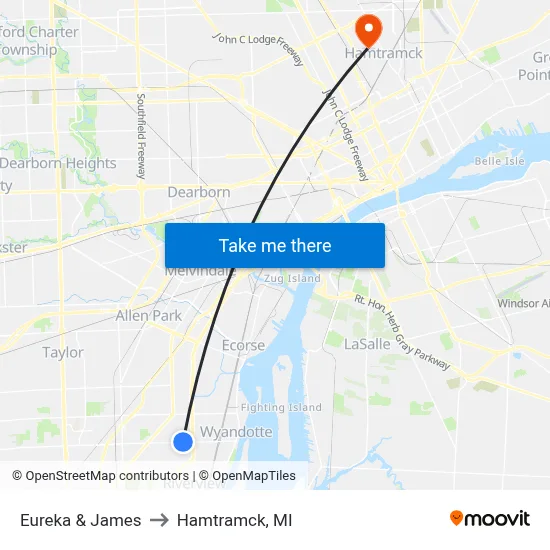 Eureka & James to Hamtramck, MI map