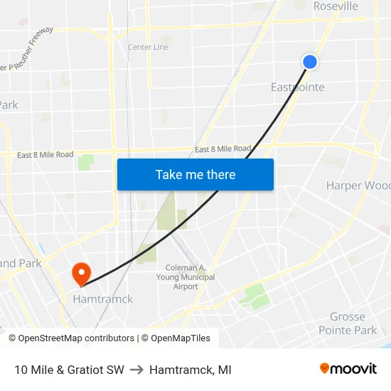 10 Mile & Gratiot SW to Hamtramck, MI map