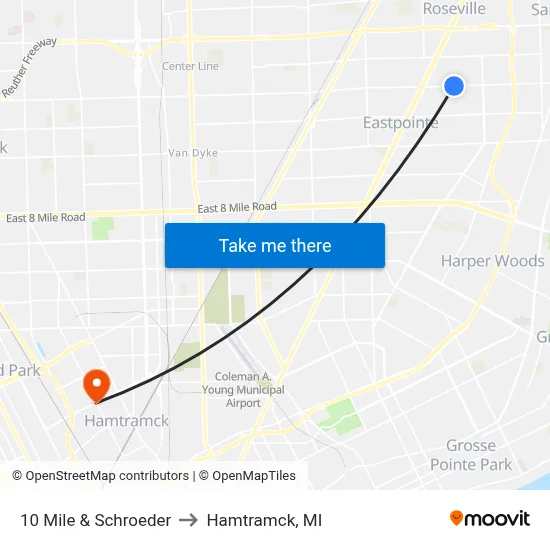 10 Mile & Schroeder to Hamtramck, MI map