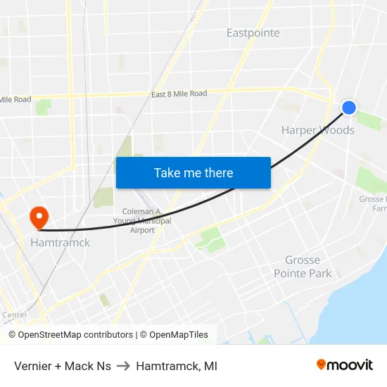 Vernier & Mack Nearside to Hamtramck, MI map
