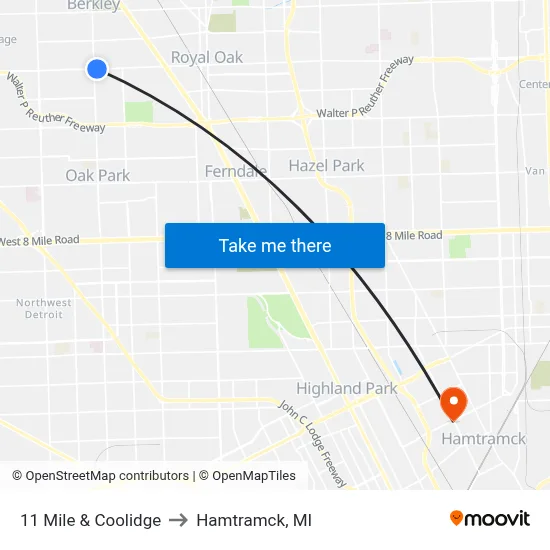 11 Mile & Coolidge to Hamtramck, MI map