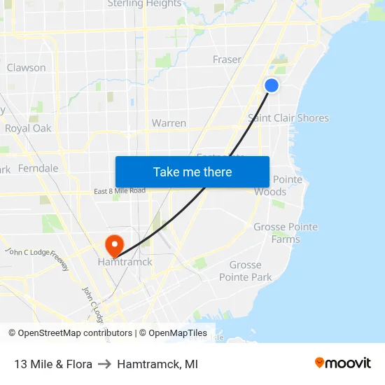 13 Mile & Flora to Hamtramck, MI map