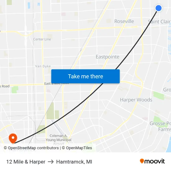 12 Mile & Harper to Hamtramck, MI map