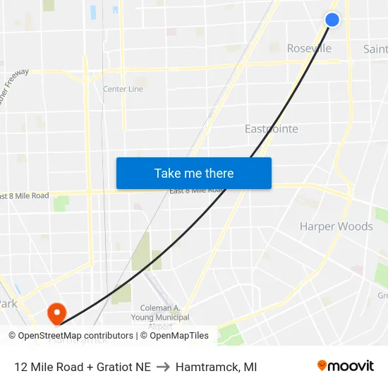 12 Mile & Gratiot NE to Hamtramck, MI map