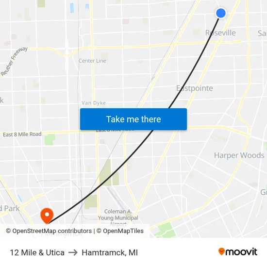 12 Mile & Utica to Hamtramck, MI map