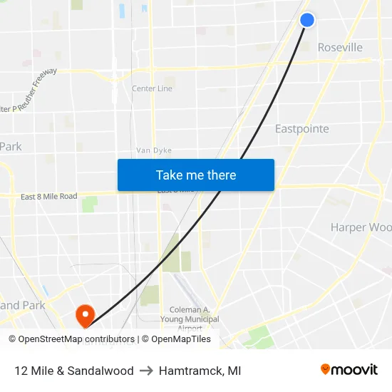 12 Mile & Sandalwood to Hamtramck, MI map