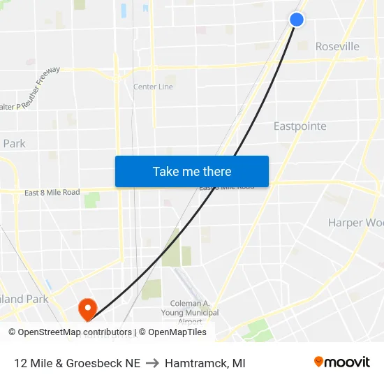 12 Mile & Groesbeck NE to Hamtramck, MI map
