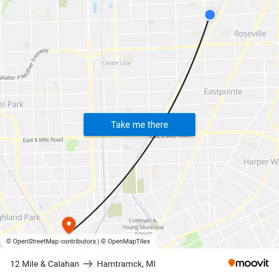 12 Mile & Calahan to Hamtramck, MI map