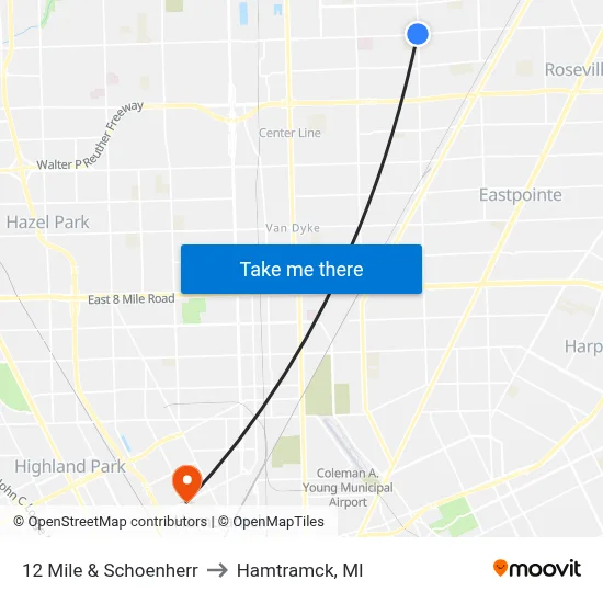 12 Mile & Schoenherr to Hamtramck, MI map