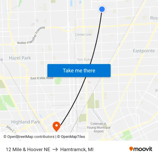 12 Mile & Hoover NE to Hamtramck, MI map