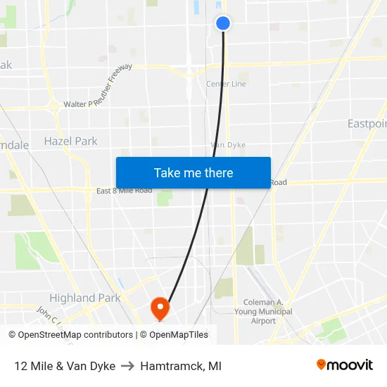 12 Mile & Van Dyke to Hamtramck, MI map