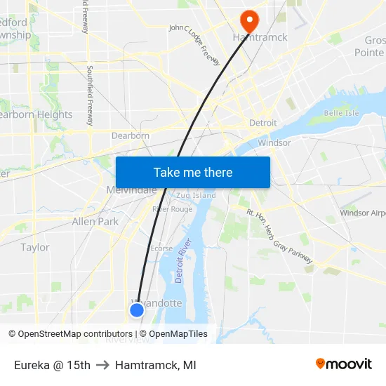 Eureka @ 15th to Hamtramck, MI map