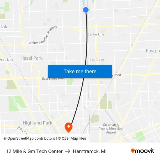 12 Mile & Gm Tech Center to Hamtramck, MI map