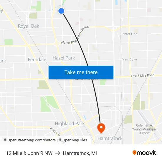 12 Mile & John R NW to Hamtramck, MI map