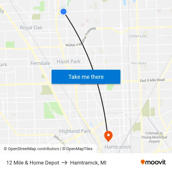 12 Mile & Home Depot to Hamtramck, MI map