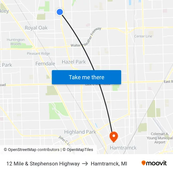 12 Mile & Stephenson Highway to Hamtramck, MI map