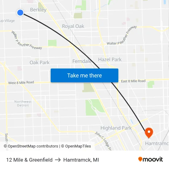 12 Mile & Greenfield to Hamtramck, MI map