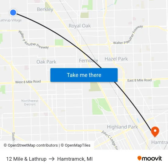 12 Mile & Lathrup to Hamtramck, MI map