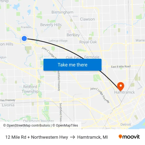 12 Mile & Northwestern Highway to Hamtramck, MI map