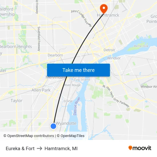 Eureka & Fort to Hamtramck, MI map