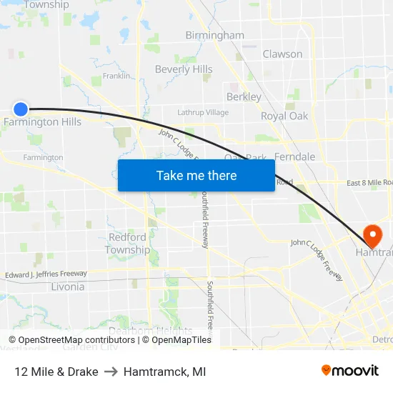 12 Mile & Drake to Hamtramck, MI map