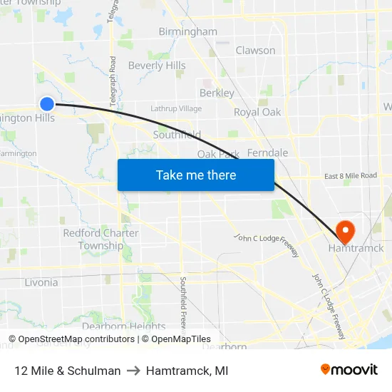 12 Mile & Schulman to Hamtramck, MI map