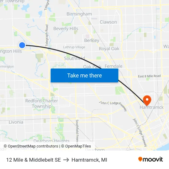 12 Mile & Middlebelt SE to Hamtramck, MI map