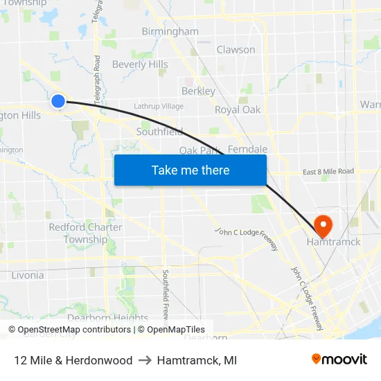 12 Mile & Herdonwood to Hamtramck, MI map