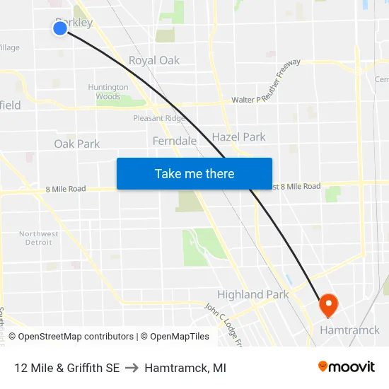 12 Mile & Griffith SE to Hamtramck, MI map