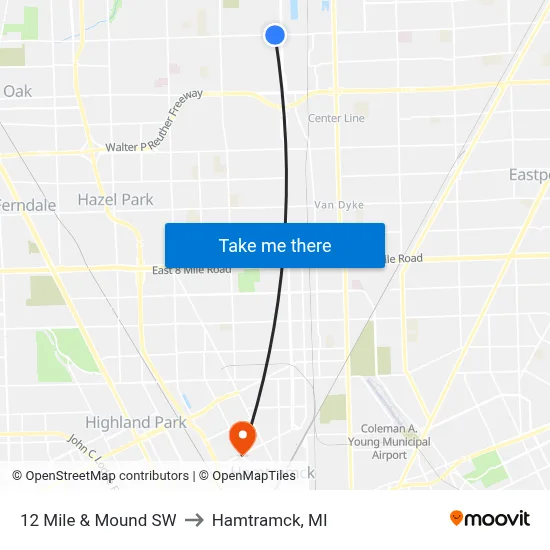 12 Mile & Mound SW to Hamtramck, MI map