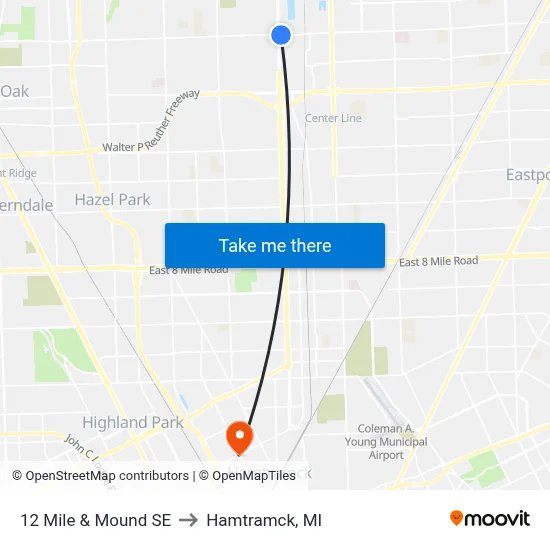 12 Mile & Mound SE to Hamtramck, MI map