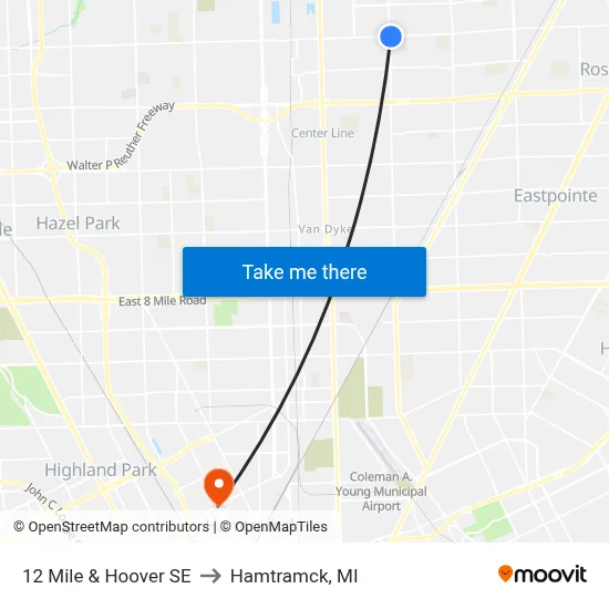 12 Mile & Hoover SE to Hamtramck, MI map