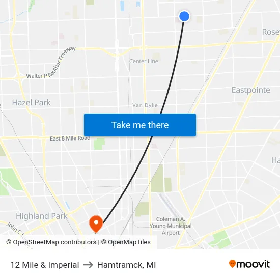 12 Mile & Imperial to Hamtramck, MI map