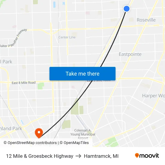 12 Mile & Groesbeck Highway to Hamtramck, MI map