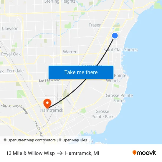 13 Mile & Willow Wisp to Hamtramck, MI map