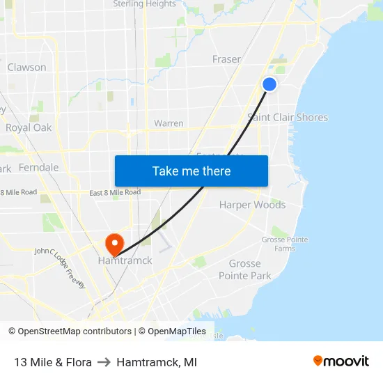 13 Mile & Flora to Hamtramck, MI map